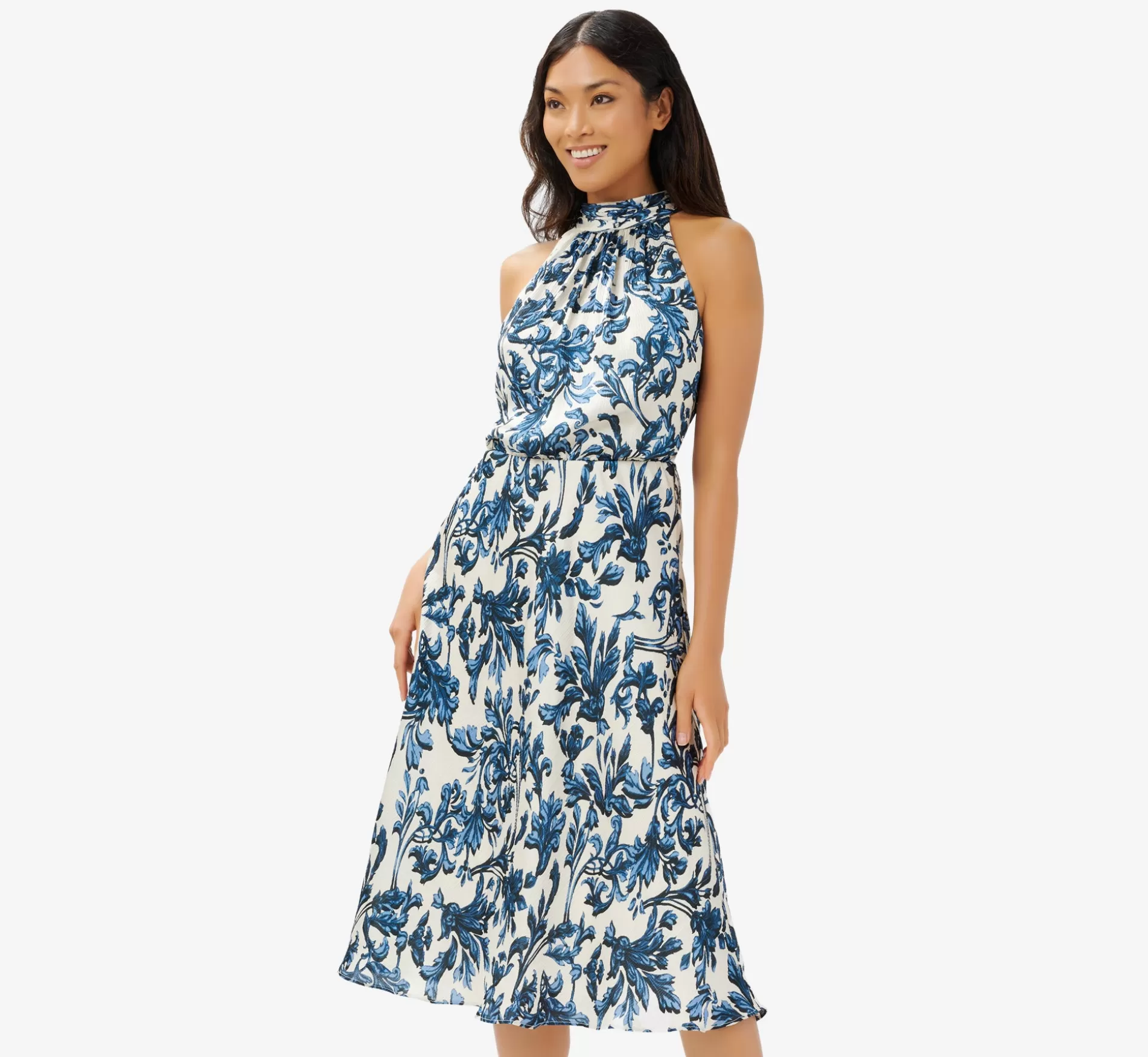 Shop Printed Bias Halter Dress In Blue Multi Midi Dresses | Grandmother of the bride & Groom