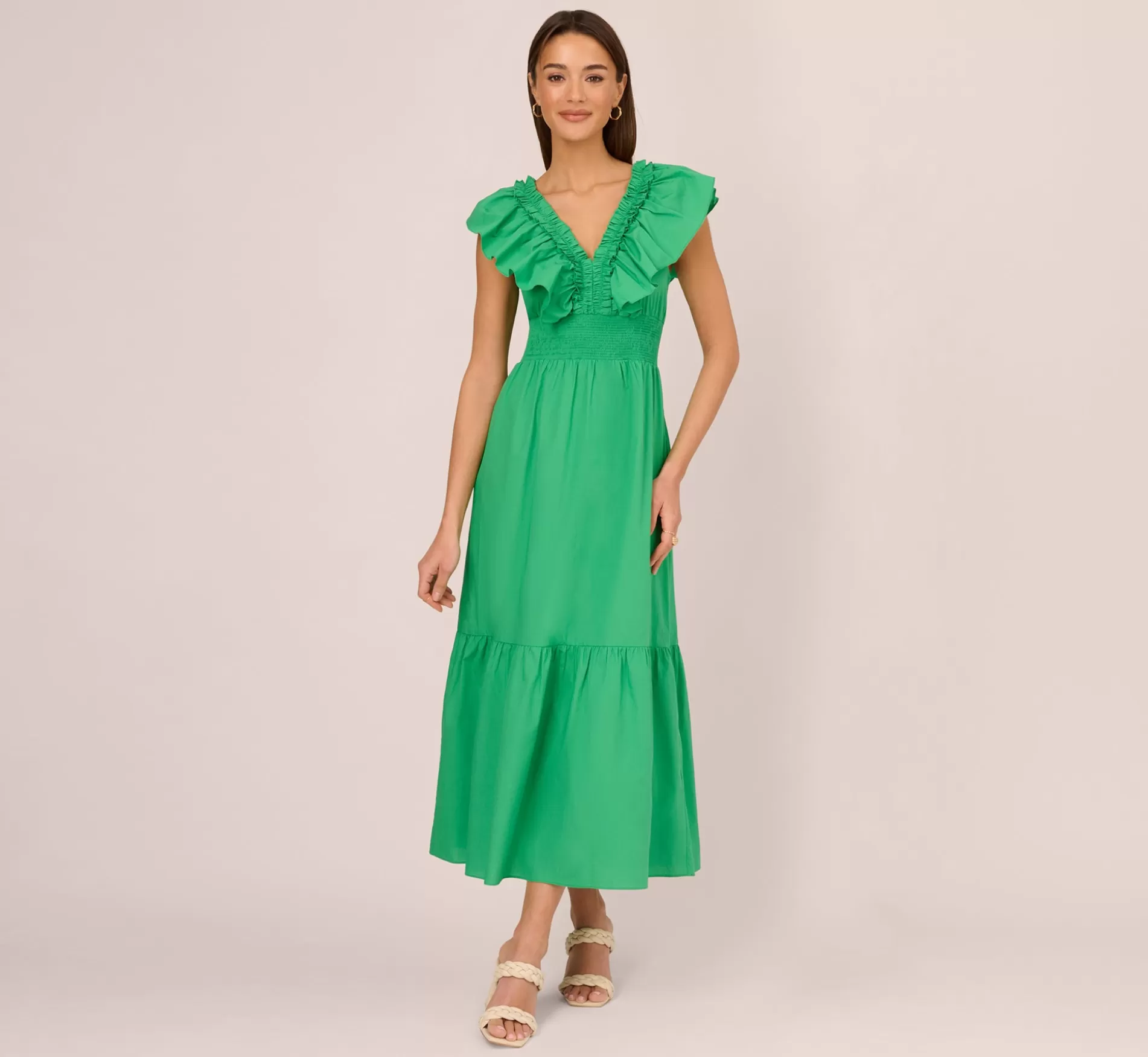 Best Sale Ruffled Maxi Dress With Shirred Details In Green Formal | Day Dresses