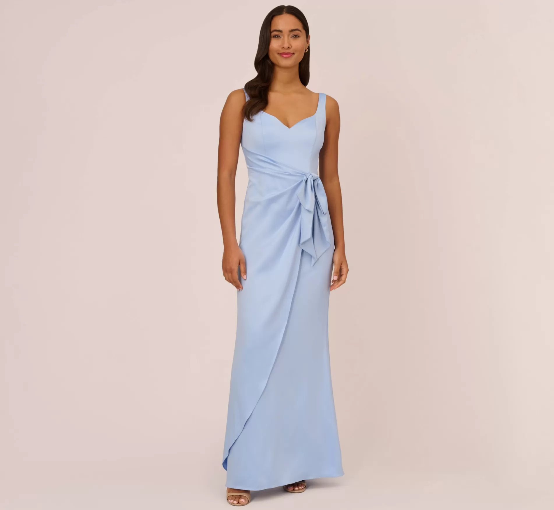 Sale Satin Crepe Mermaid Gown With Tie Waist In Blue Breeze Long Dresses | Black Tie