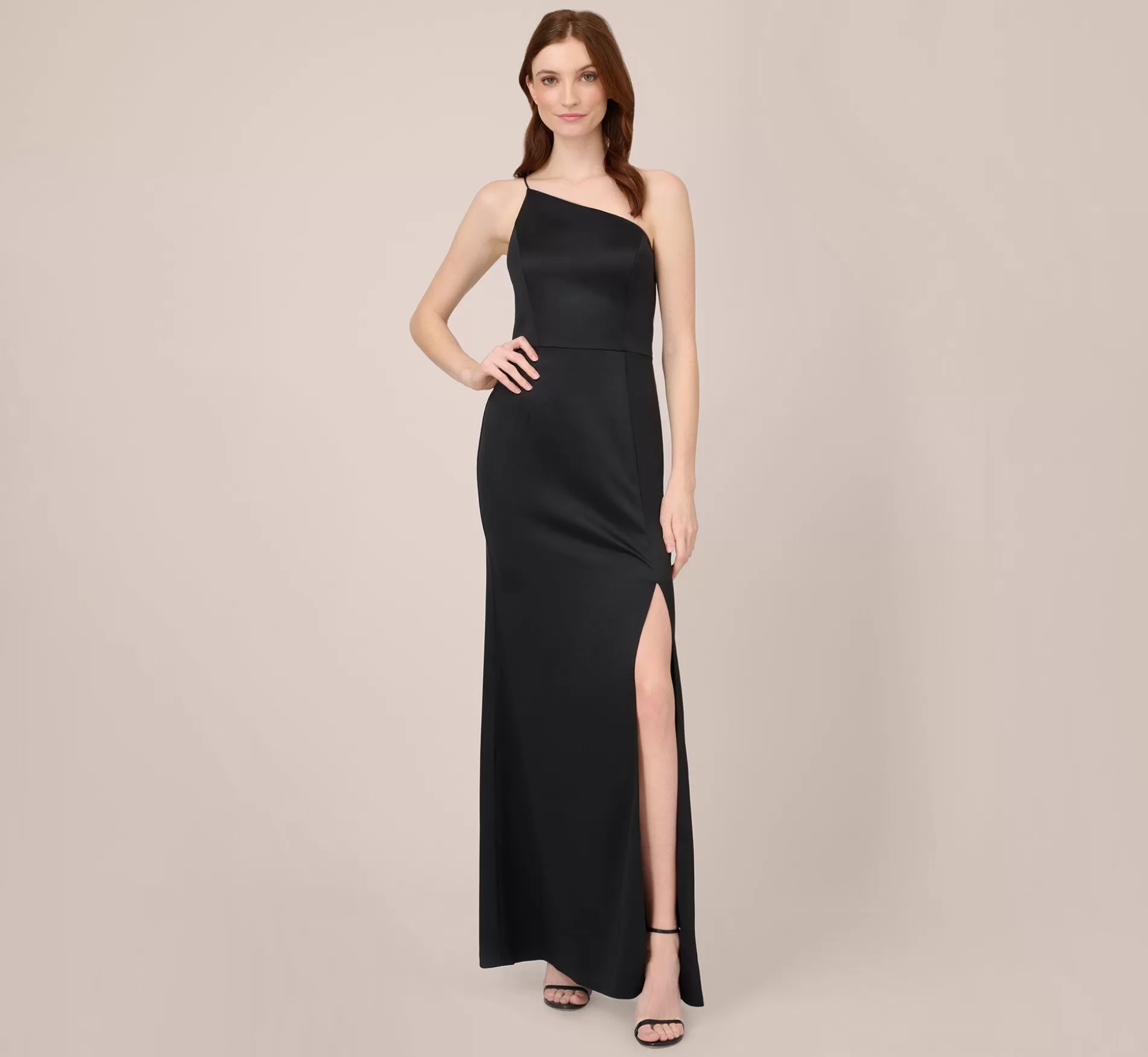 Store Satin Crepe One-Shoulder Long Gown In Black Long Dresses | Day Dresses