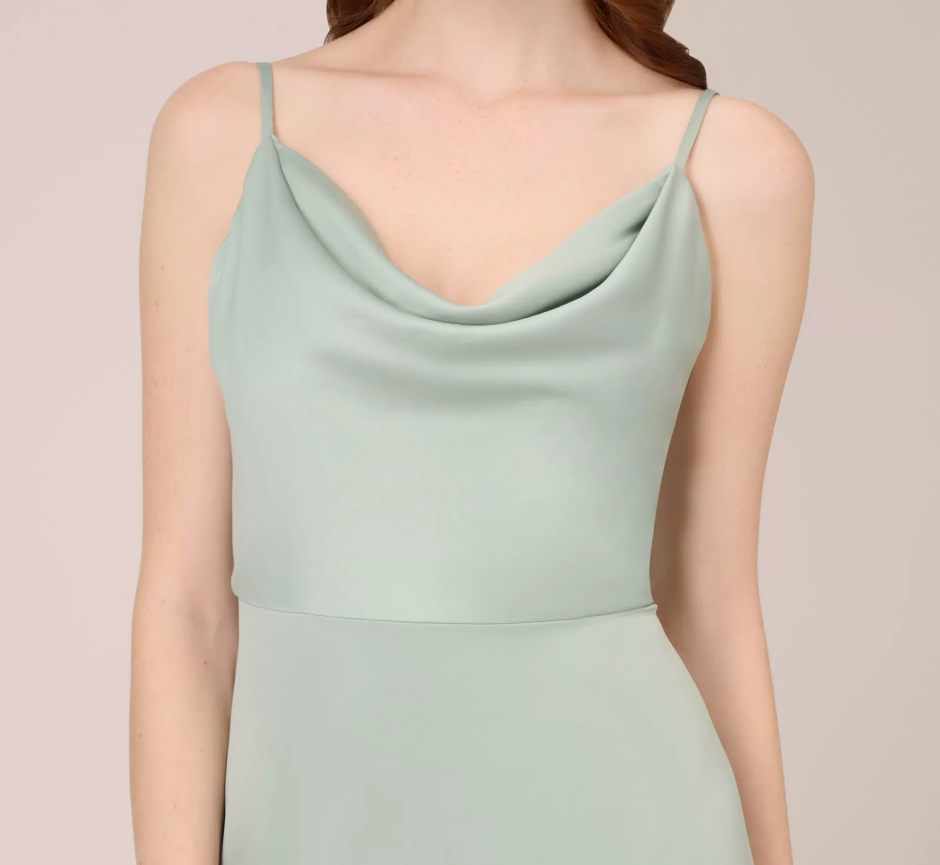 Clearance Satin Midi-Length Fit-And-Flare Cocktail Dress With Cowl Neck In Willow Cocktail | Day Dresses