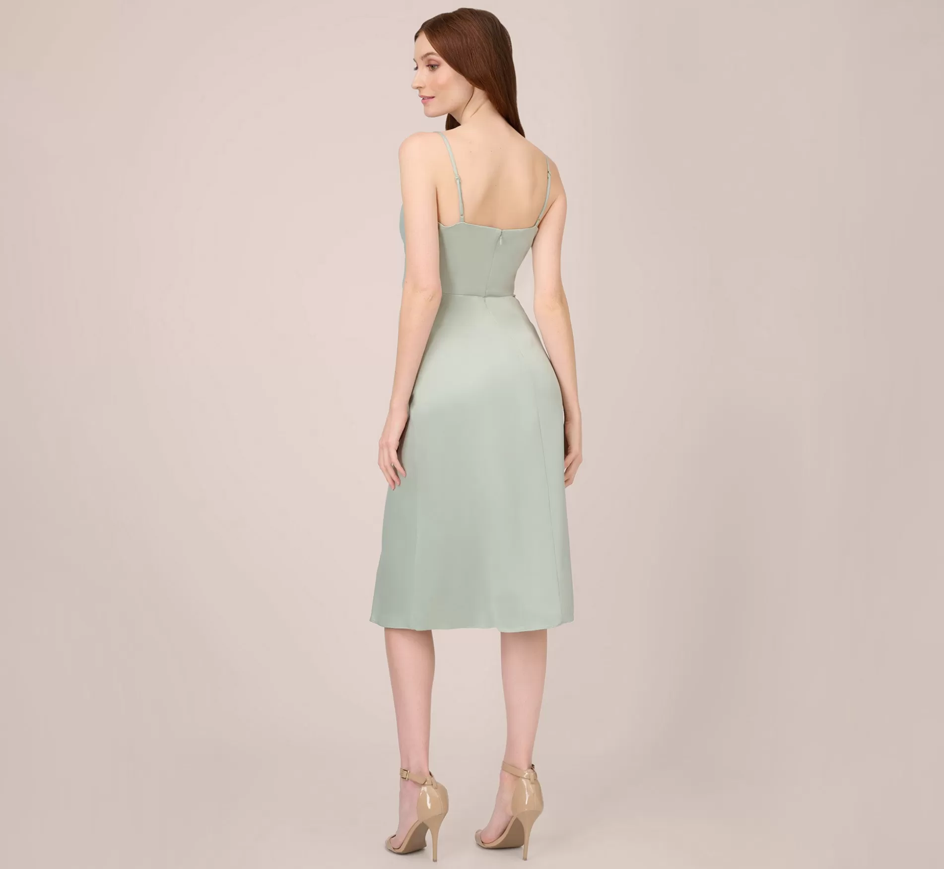 Clearance Satin Midi-Length Fit-And-Flare Cocktail Dress With Cowl Neck In Willow Cocktail | Day Dresses
