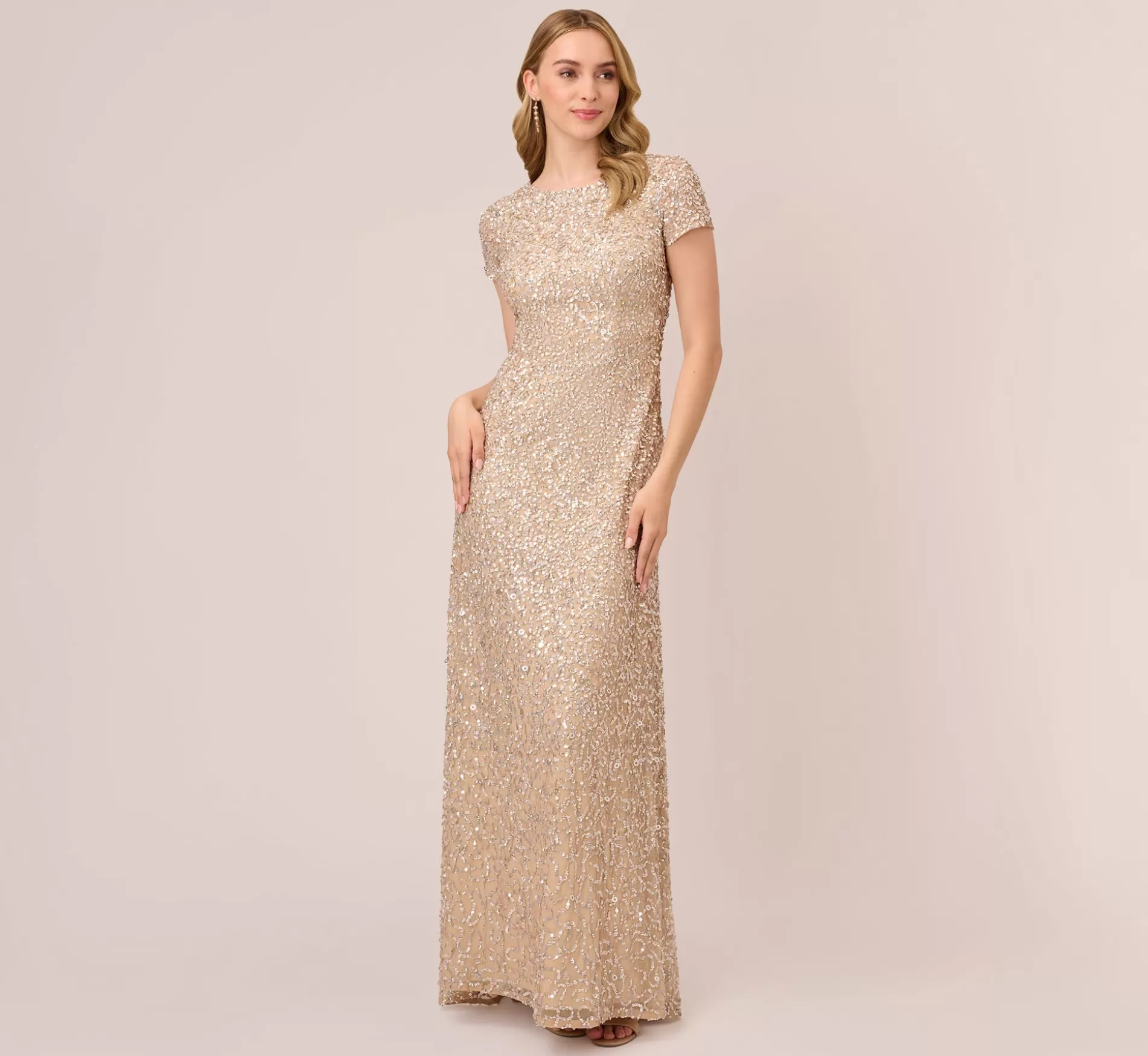 Outlet Scoop Back Sequin Gown In Champagne Long Dresses | Best Sellers