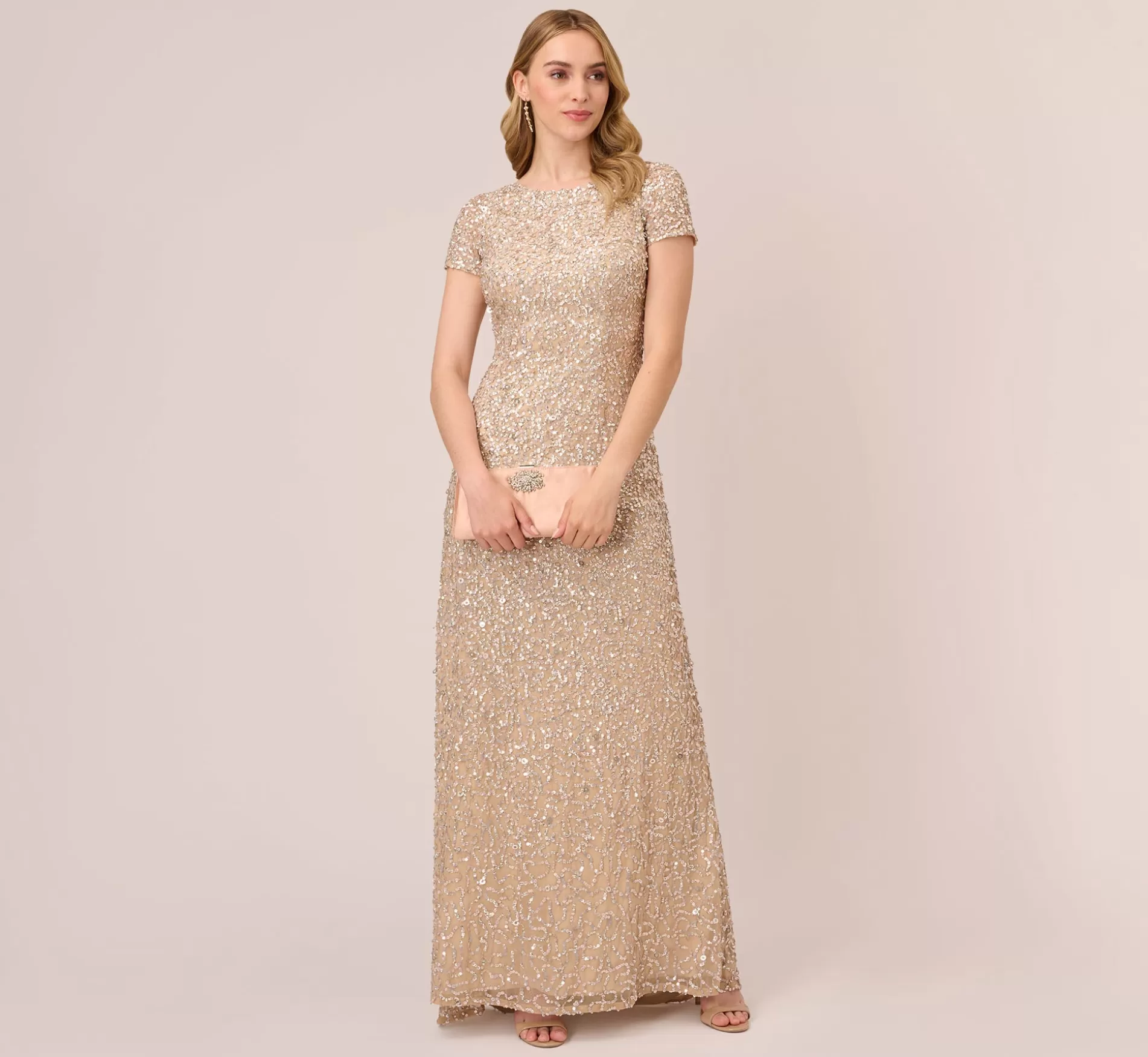 Outlet Scoop Back Sequin Gown In Champagne Long Dresses | Best Sellers