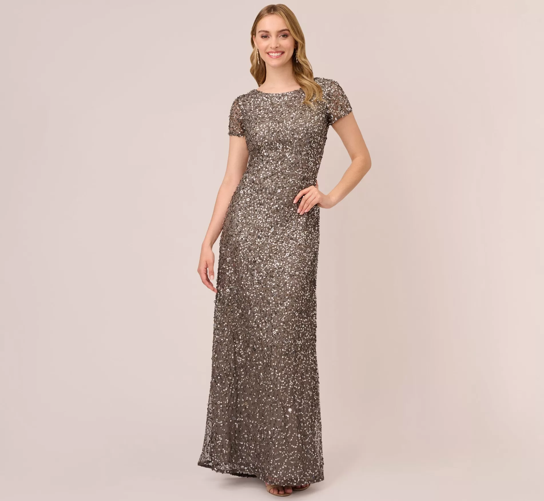 Discount Scoop Back Sequin Gown In Lead Long Dresses | Best Sellers