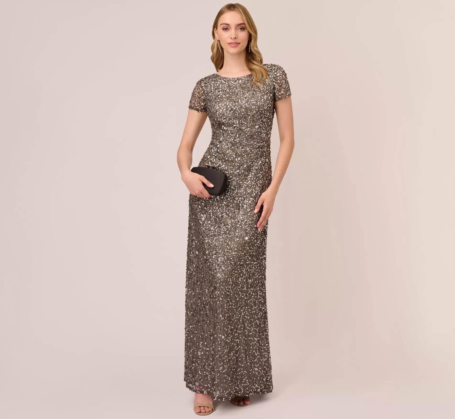 Discount Scoop Back Sequin Gown In Lead Long Dresses | Best Sellers