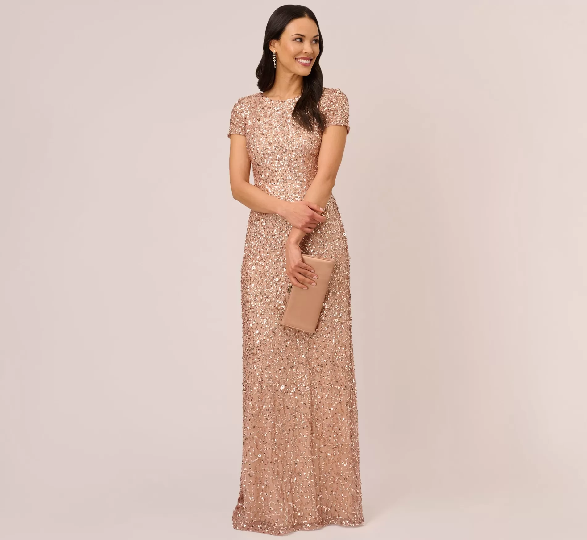 Store Scoop Back Sequin Gown In Rose Gold Long Dresses | Best Sellers