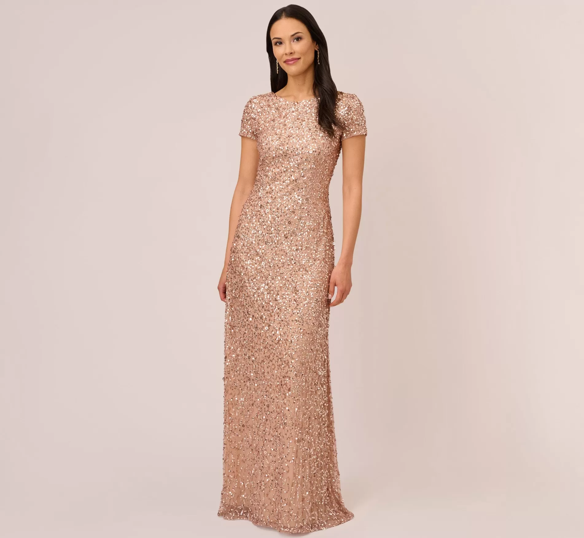 Store Scoop Back Sequin Gown In Rose Gold Long Dresses | Best Sellers