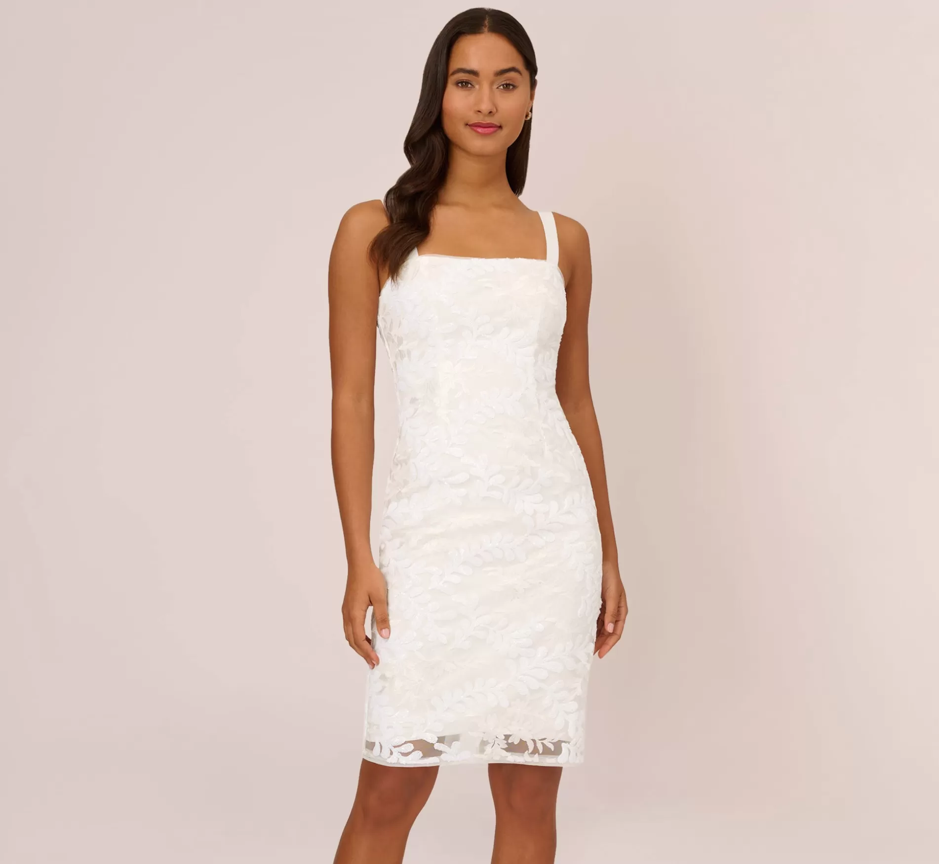 Cheap Sequin Embroidered Sheath Dress With Grosgrain Straps In Ivory Little White Dresses | Short Wedding Dresses