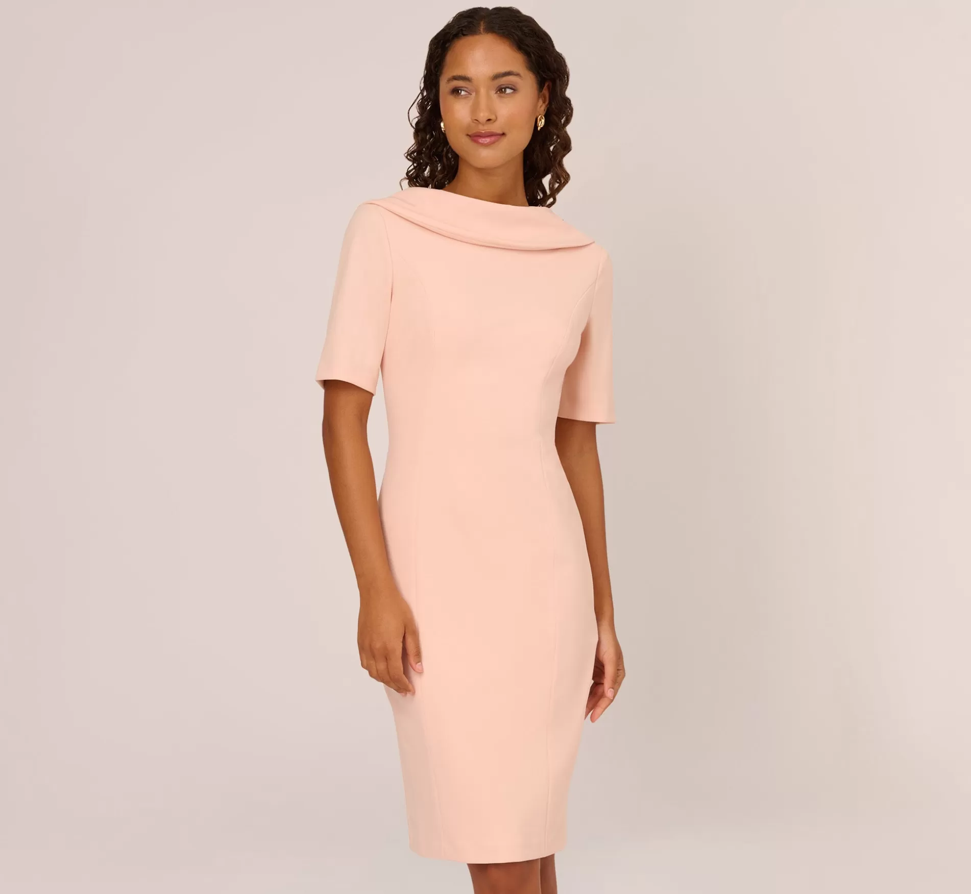 Flash Sale Short Sleeve Crepe Dress With Rolled Neck In Blush Day Dresses | Midi Dresses