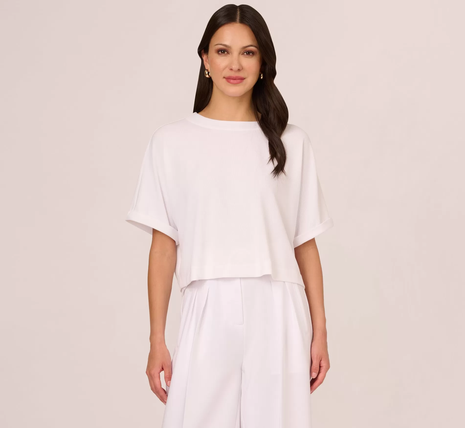 Clearance Short Sleeve Crop Top With Button Back In White Formal
