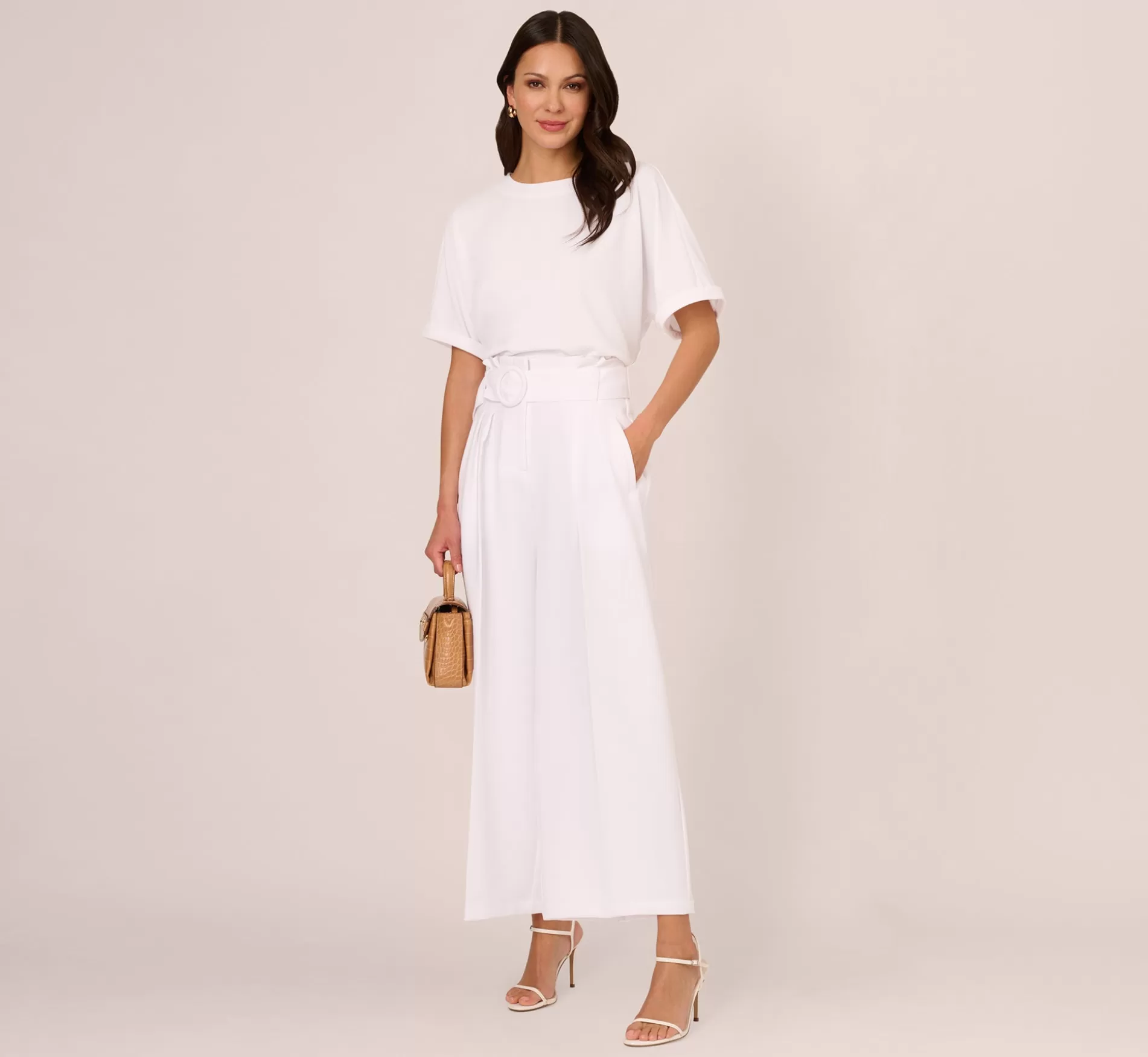 Clearance Short Sleeve Crop Top With Button Back In White Formal