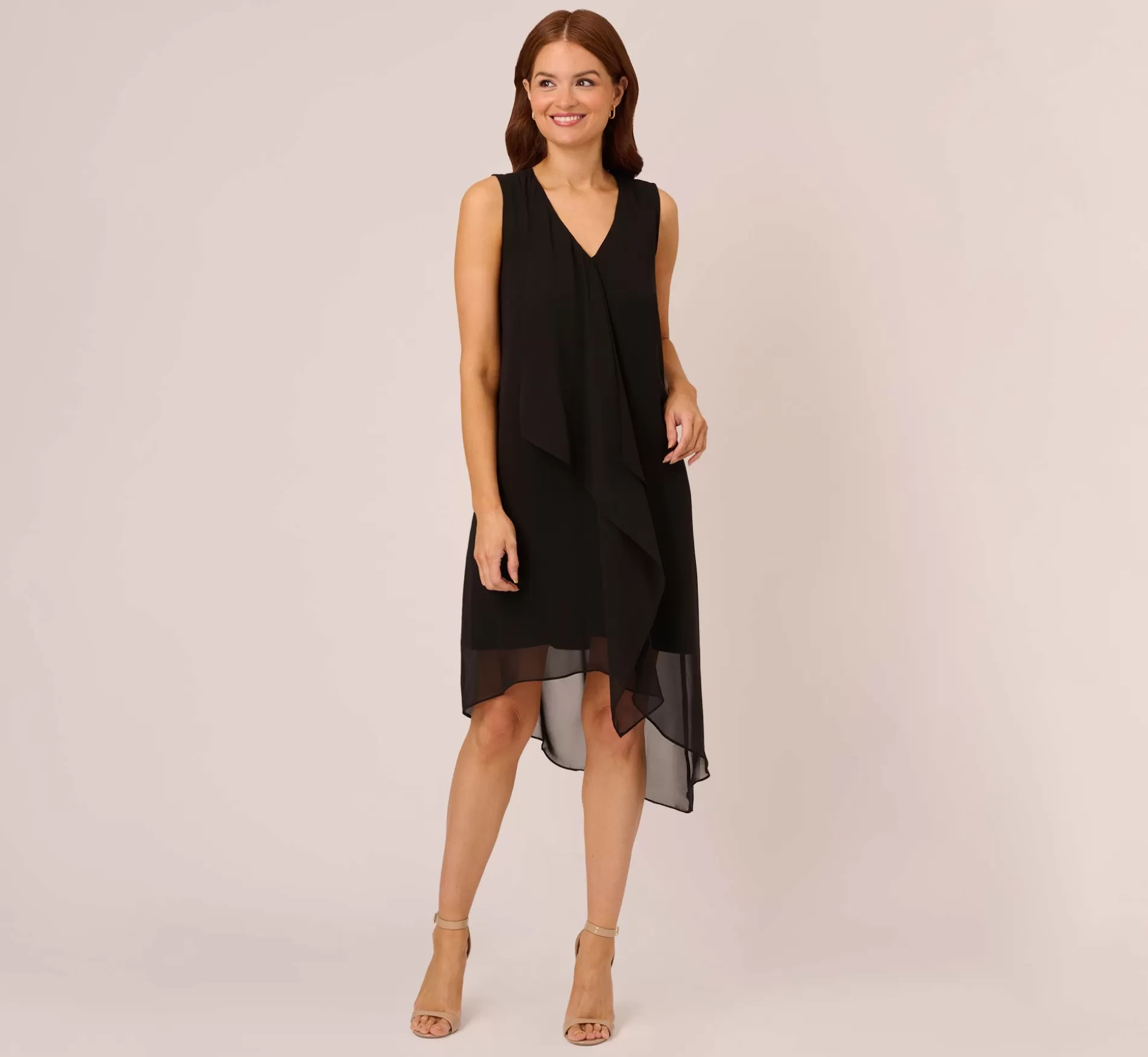 Cheap Sleeveless Chiffon Dress With Cascading Details In Black Day Dresses | Day Dresses