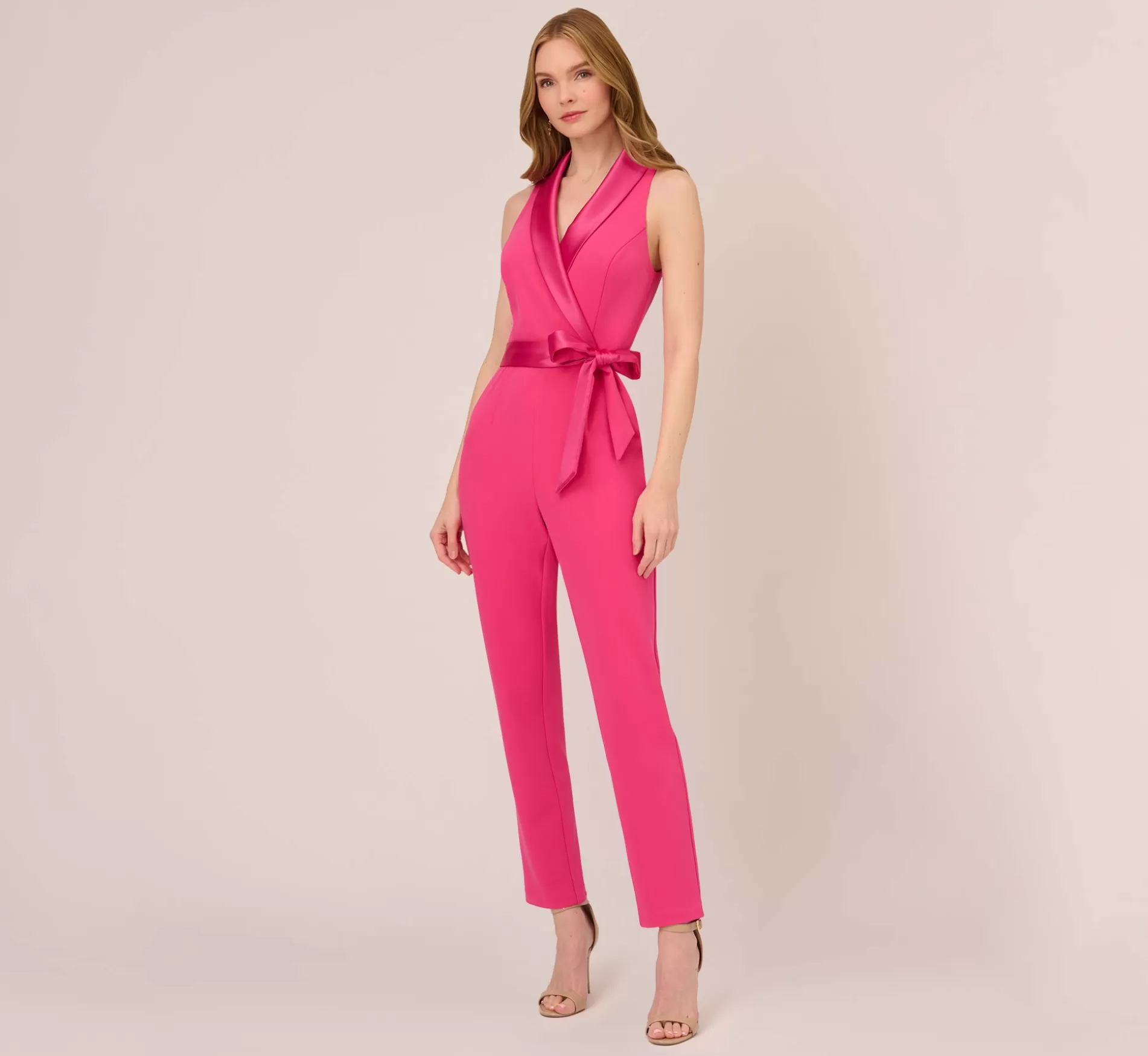 Cheap Sleeveless Crepe Jumpsuit With Tuxedo Collar In Cabaret Pink Jumpsuits | Day Dresses