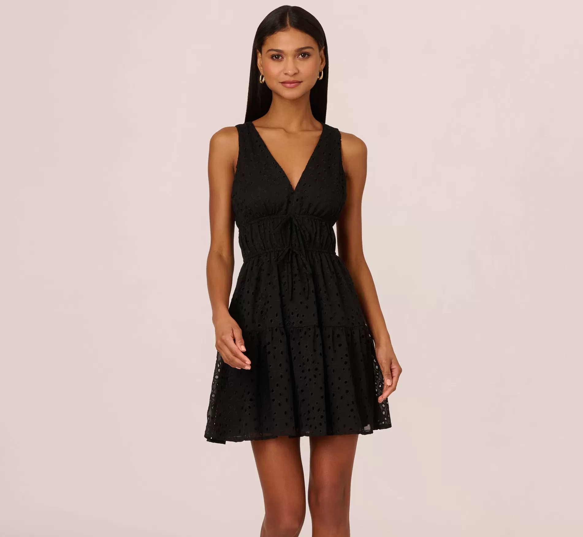 Store Sleeveless Eyelet Tiered Dress With Tie Details In Black Formal | Day Dresses