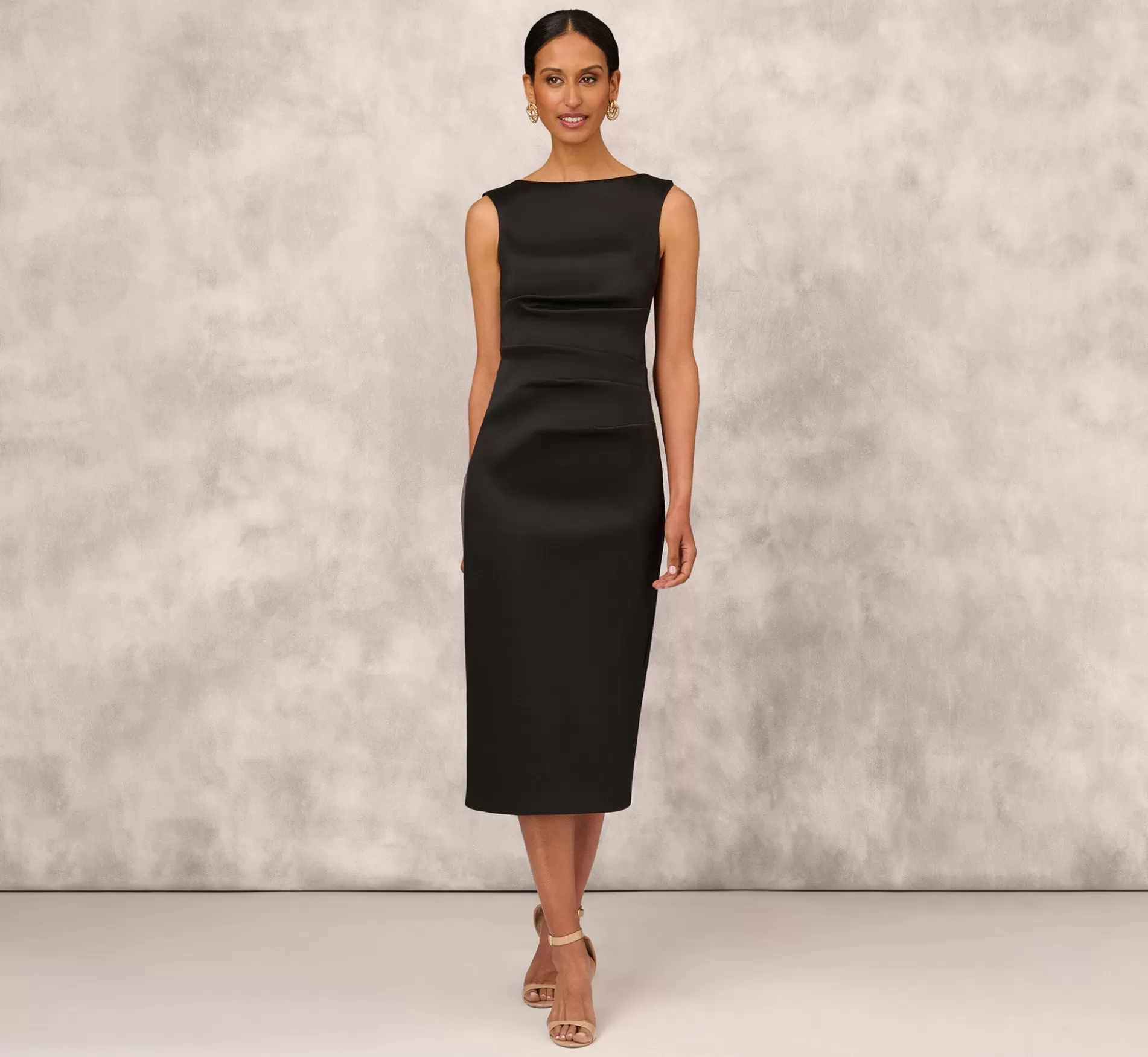 Fashion Sleeveless Mikado Ankle-Length Dress With Pleated Details In Black Formal | Long Dresses