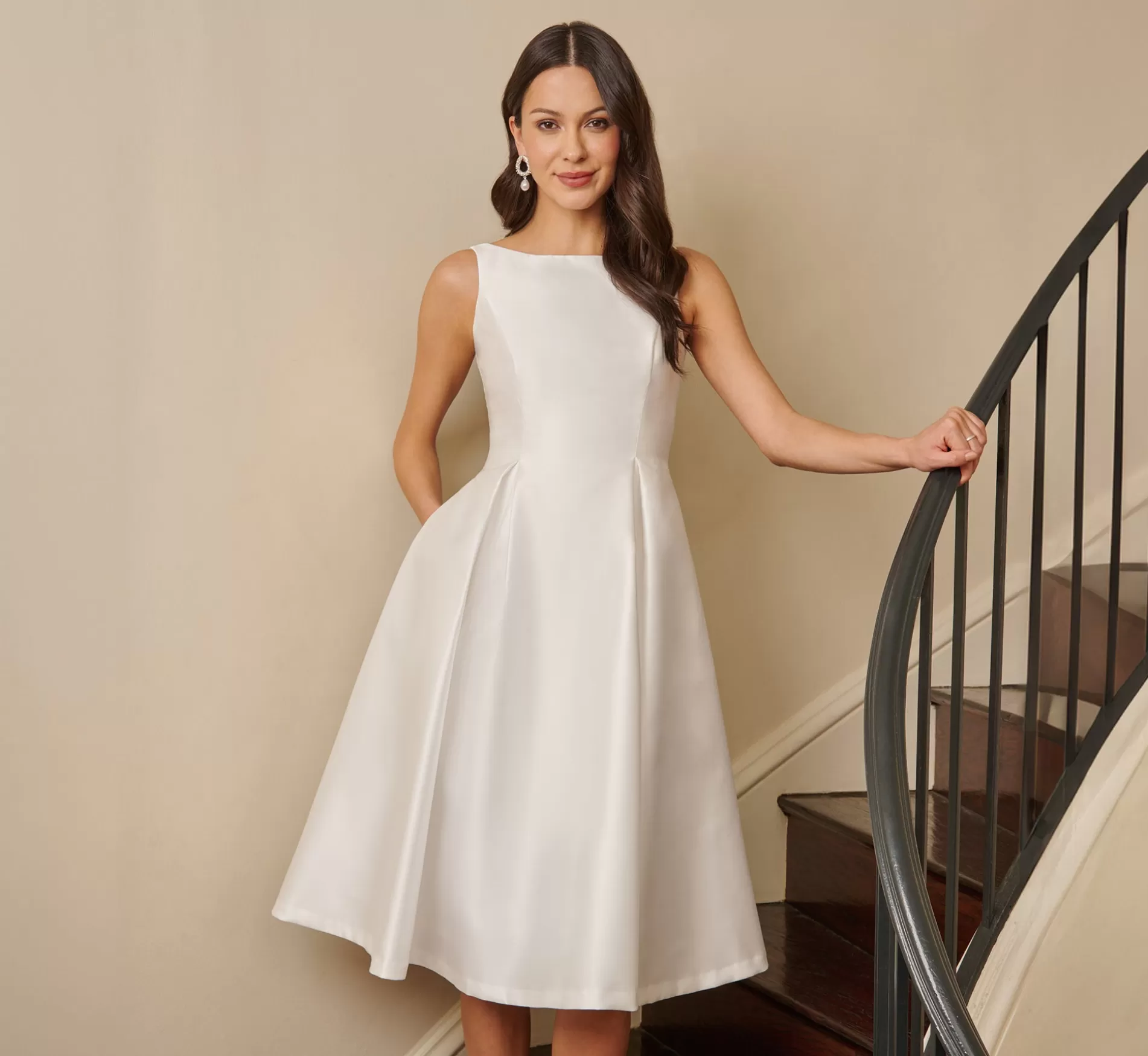 Cheap Sleeveless Mikado Fit And Flare Midi Dress With V-Back In Ivory Little White Dresses | Best Sellers