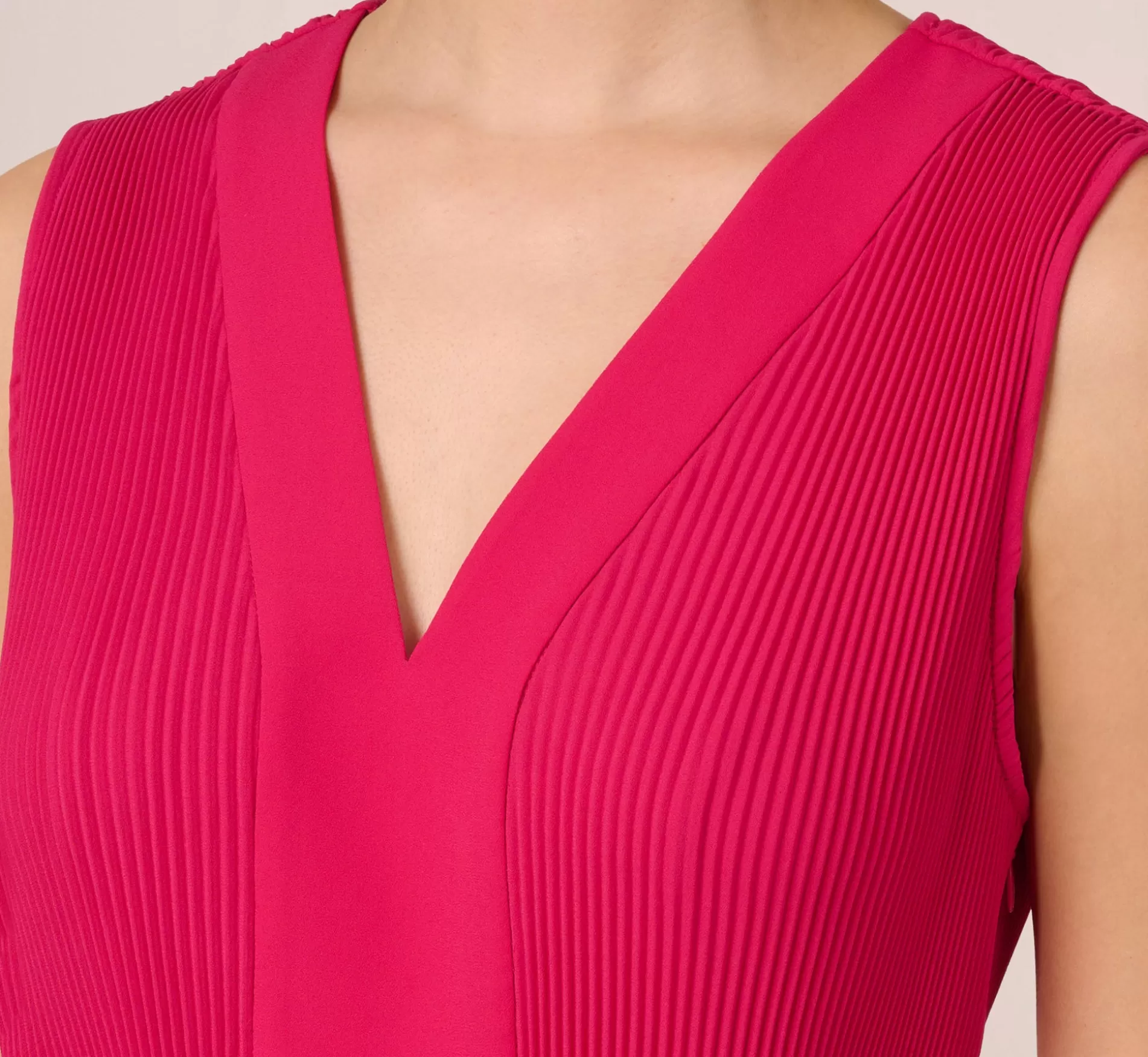 Shop Sleeveless Pleated Dress With Self Tie Waist In Hot Pink Formal | Day Dresses