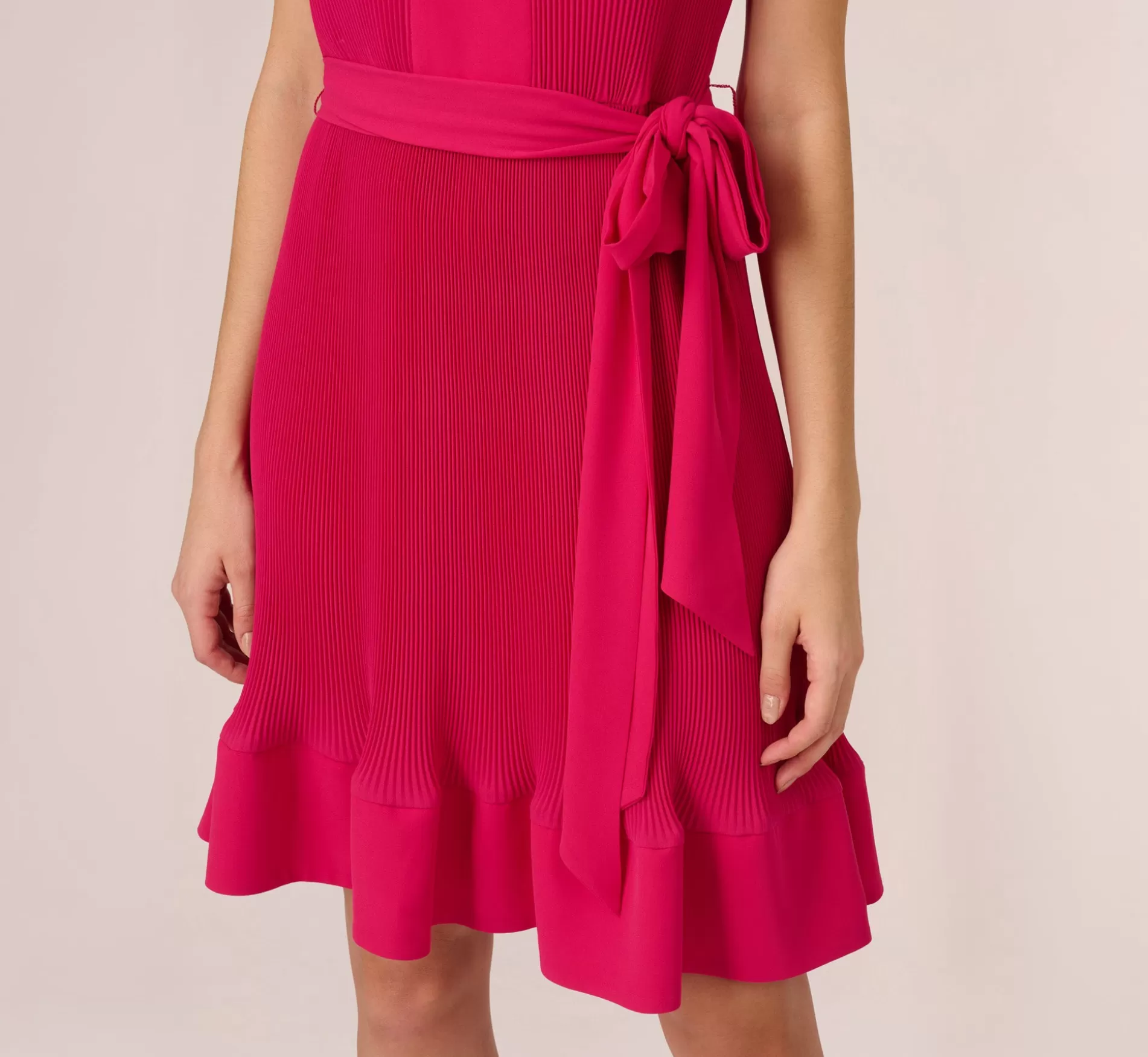 Shop Sleeveless Pleated Dress With Self Tie Waist In Hot Pink Formal | Day Dresses