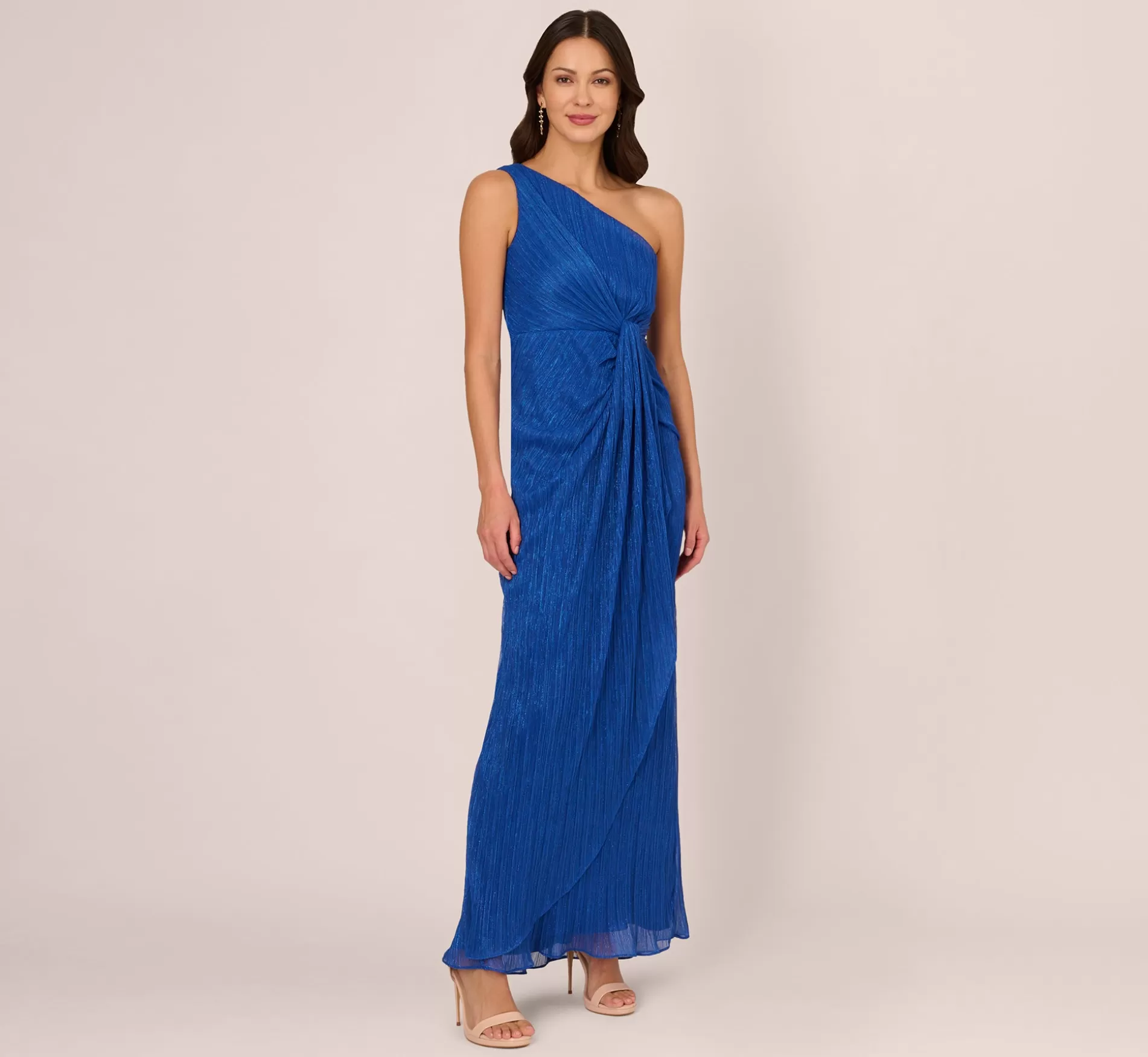 Store Stardust Pleated Draped One Shoulder Gown In Brilliant Sapphire Long Dresses | Best Sellers