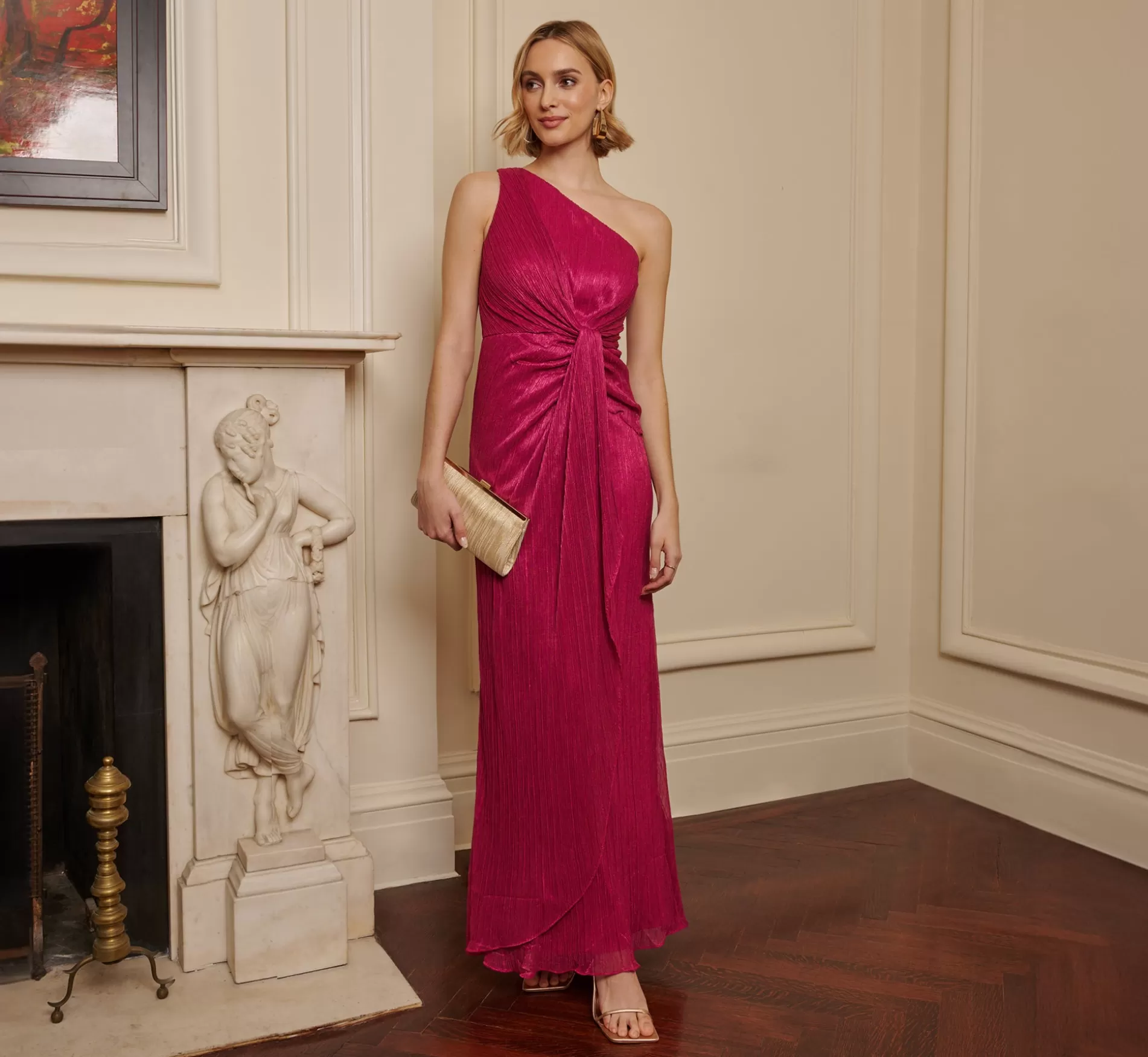 Sale Stardust Pleated Draped One Shoulder Gown In Magenta Long Dresses | Best Sellers