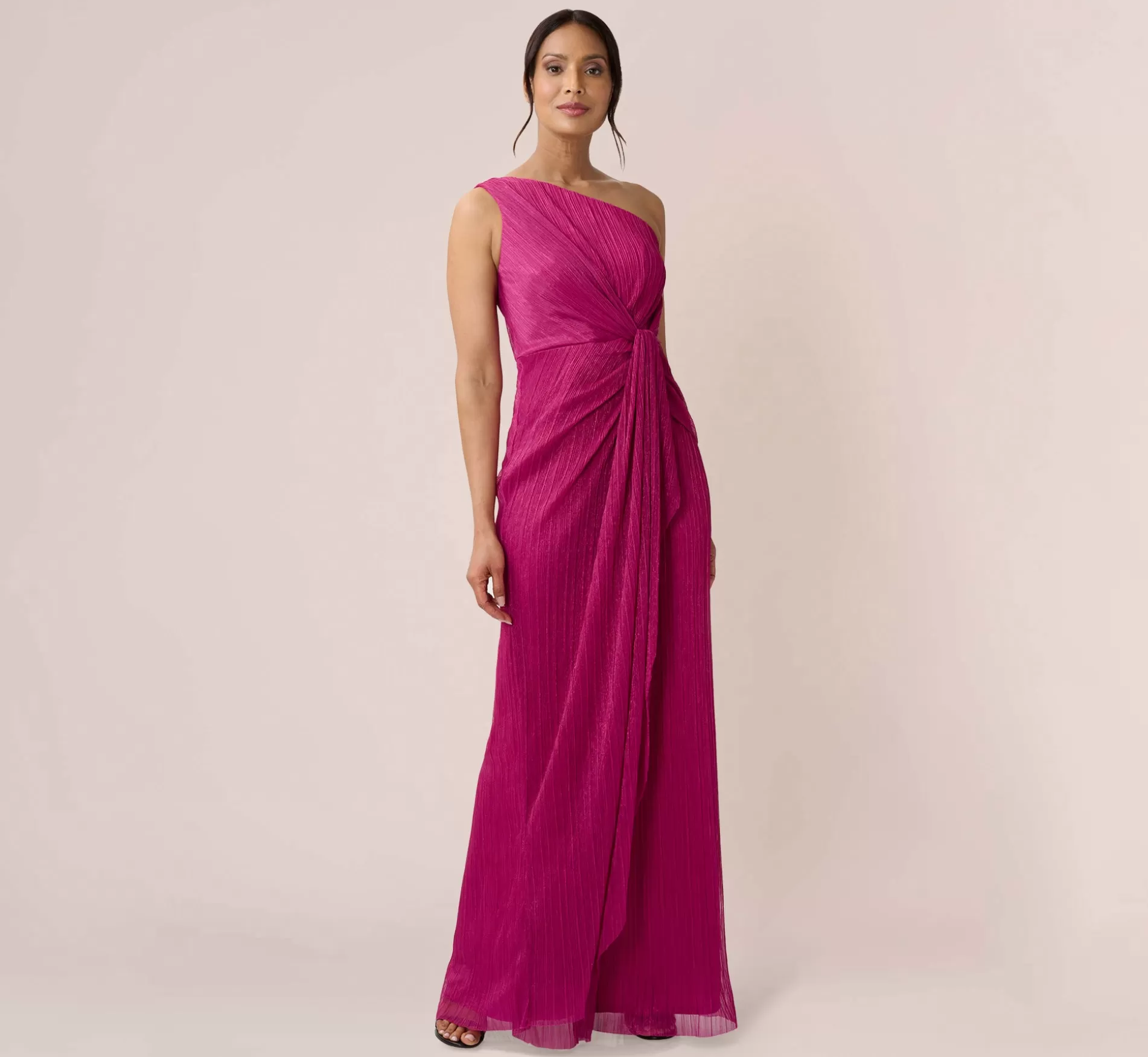 Sale Stardust Pleated Draped One Shoulder Gown In Magenta Long Dresses | Best Sellers