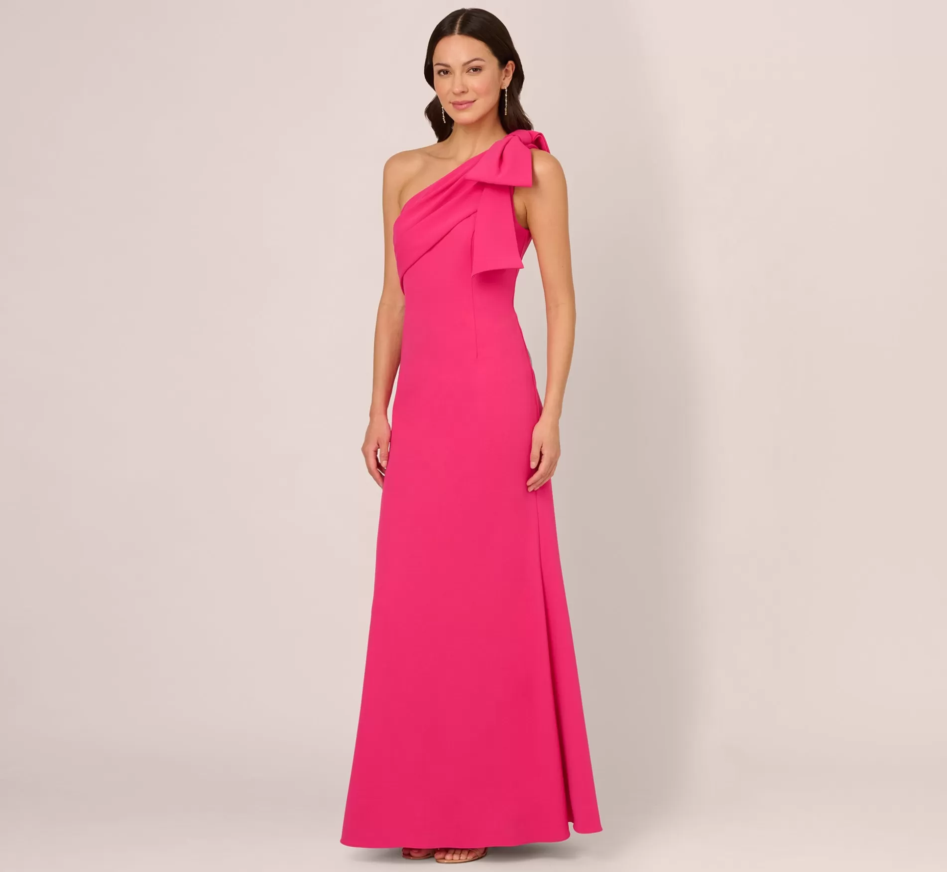 Flash Sale Stretch Crepe One Shoulder Mermaid Gown With Bow Accent In Hot Pink Best Sellers | Black Tie