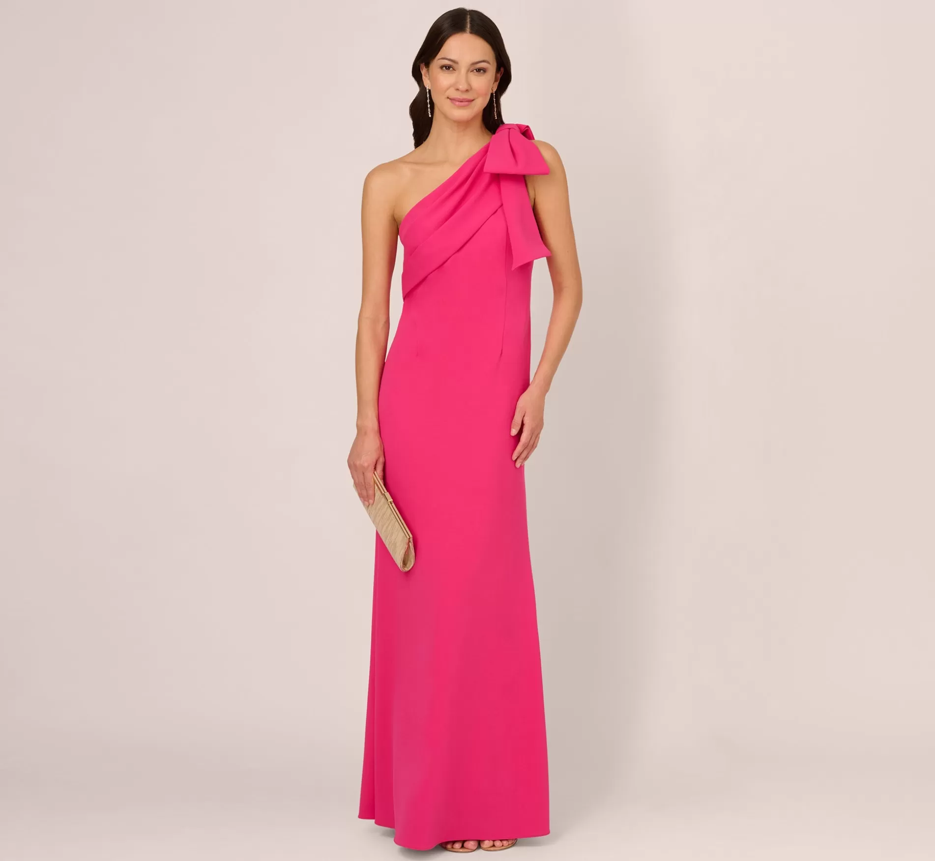 Flash Sale Stretch Crepe One Shoulder Mermaid Gown With Bow Accent In Hot Pink Best Sellers | Black Tie