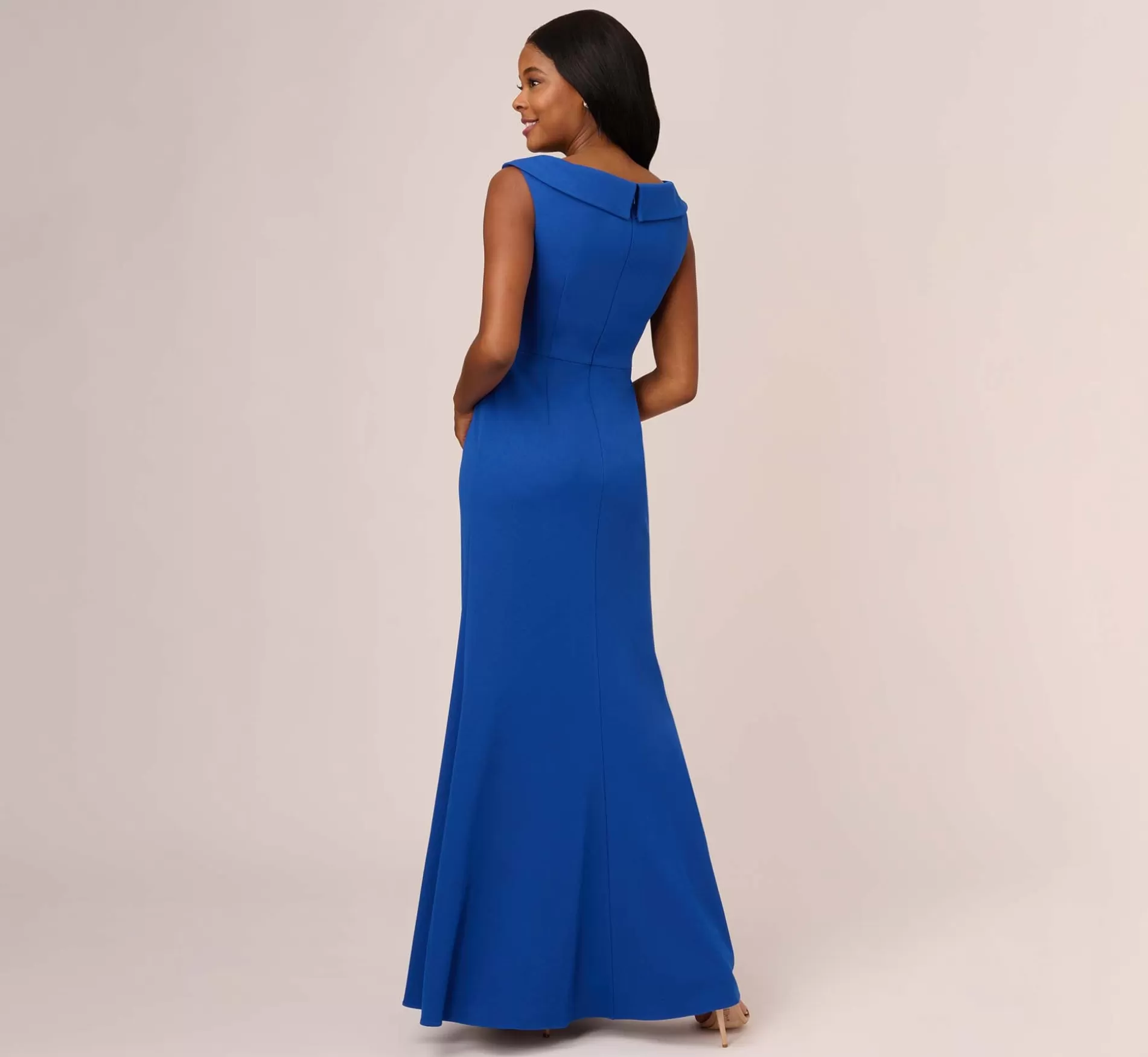 Clearance Stretch Knit Crepe Long Faux Wrap Mermaid Gown In Rich Royal Long Dresses | Day Dresses