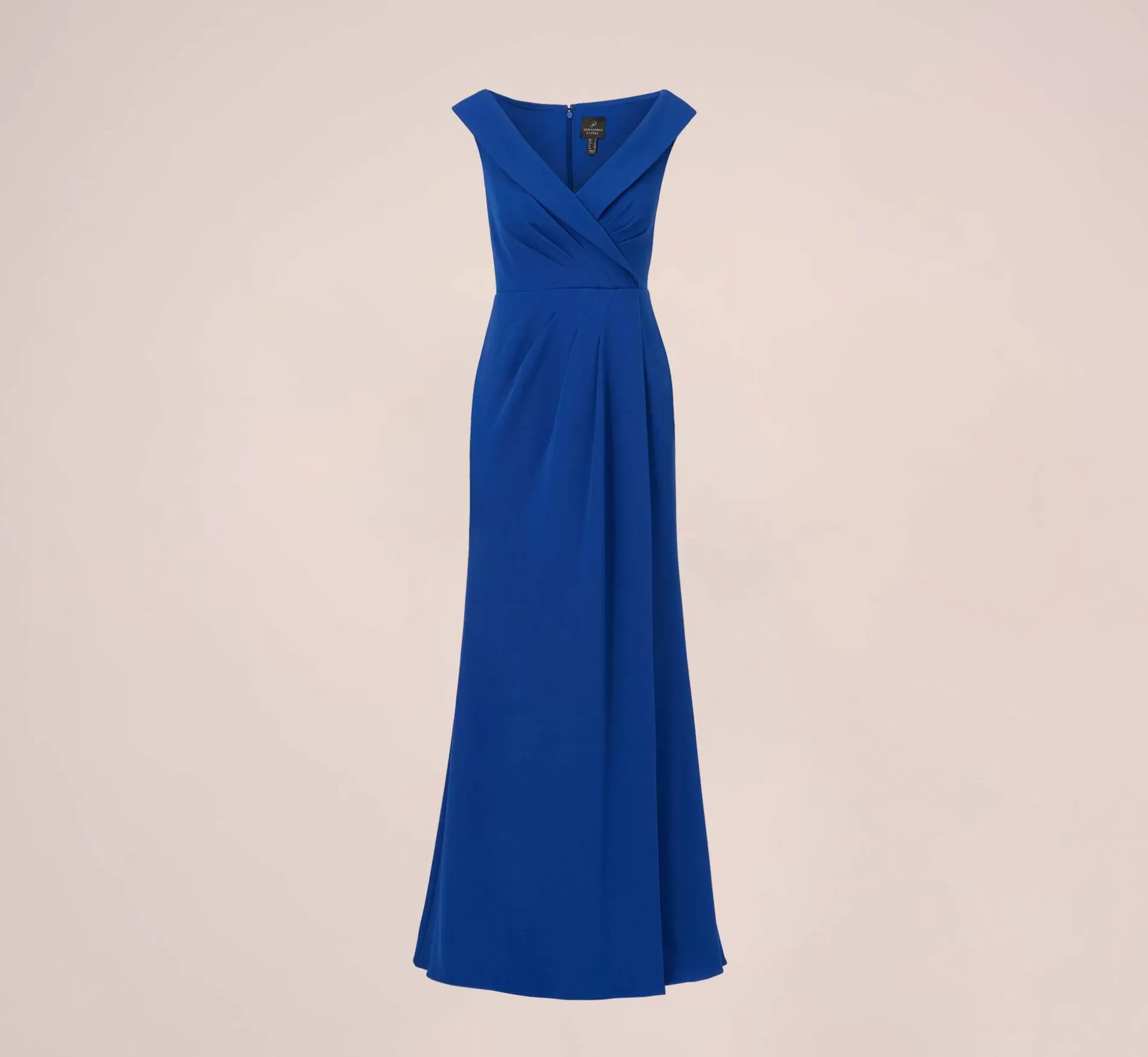 Clearance Stretch Knit Crepe Long Faux Wrap Mermaid Gown In Rich Royal Long Dresses | Day Dresses