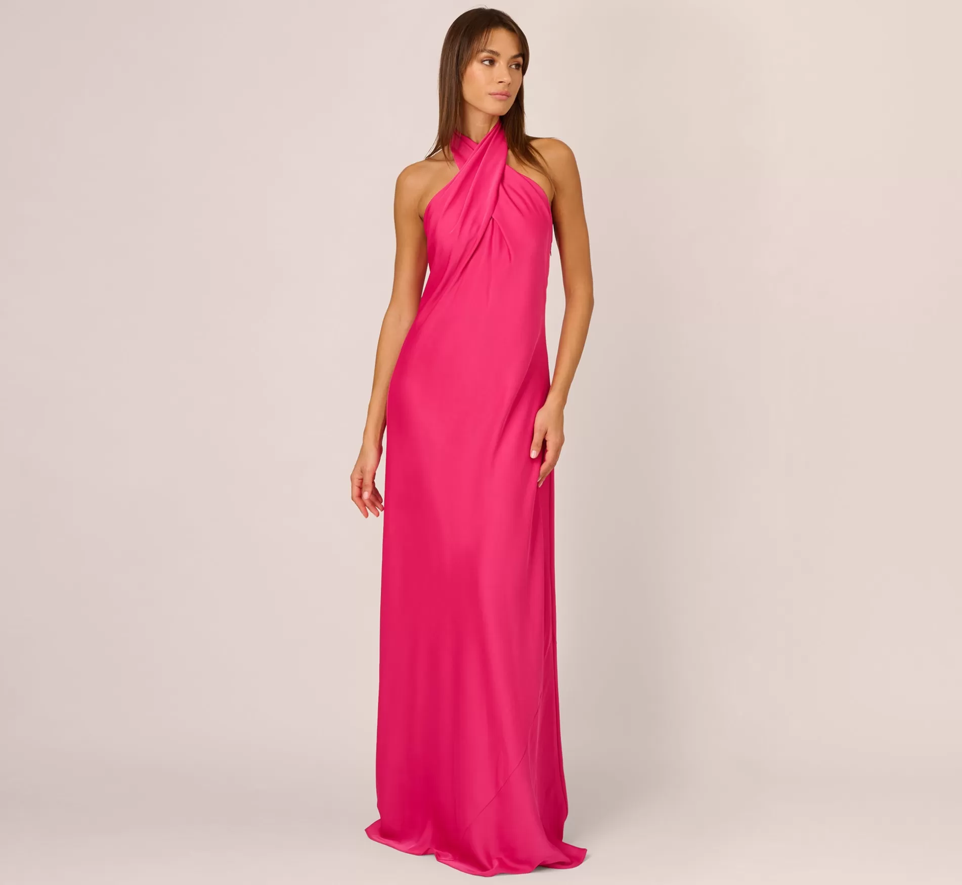 Sale Stretch Satin Mermaid Gown With Halter Neckline In Hot Pink Formal | Long Dresses