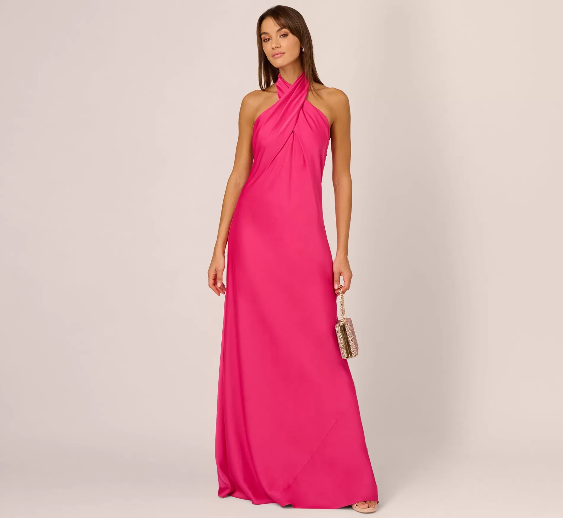 Sale Stretch Satin Mermaid Gown With Halter Neckline In Hot Pink Formal | Long Dresses