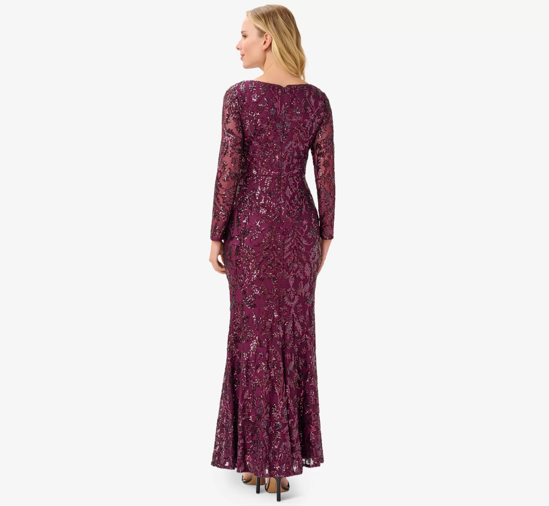 New Stretch Sequin Gown In Cassis Long Dresses | Black Tie