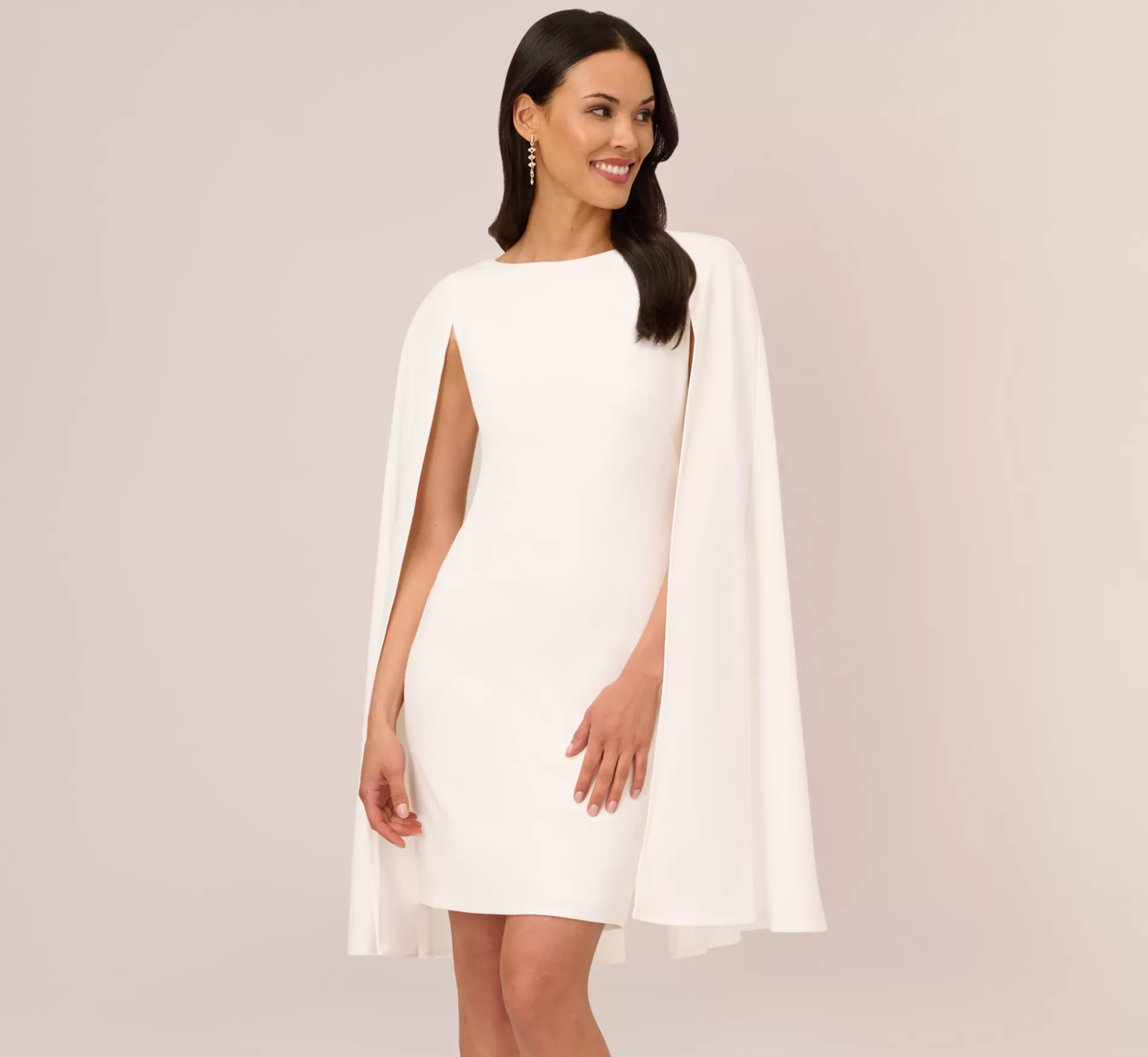 Sale Structured Cape Sheath Dress In Ivory Little White Dresses | Short Wedding Dresses