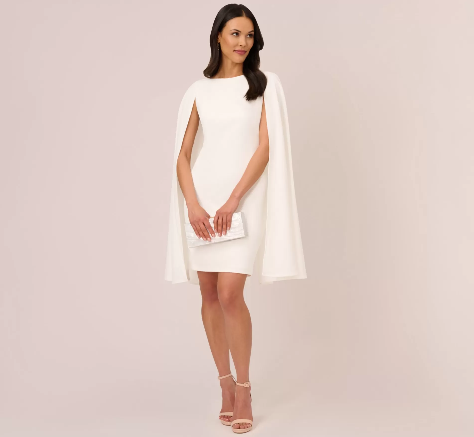 Sale Structured Cape Sheath Dress In Ivory Little White Dresses | Short Wedding Dresses