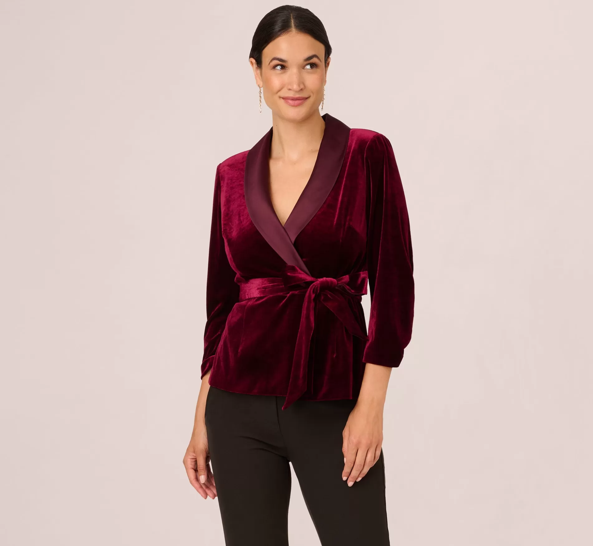 Cheap Velvet And Satin Tuxedo Jacket Top In Burgundy Separates | Separates