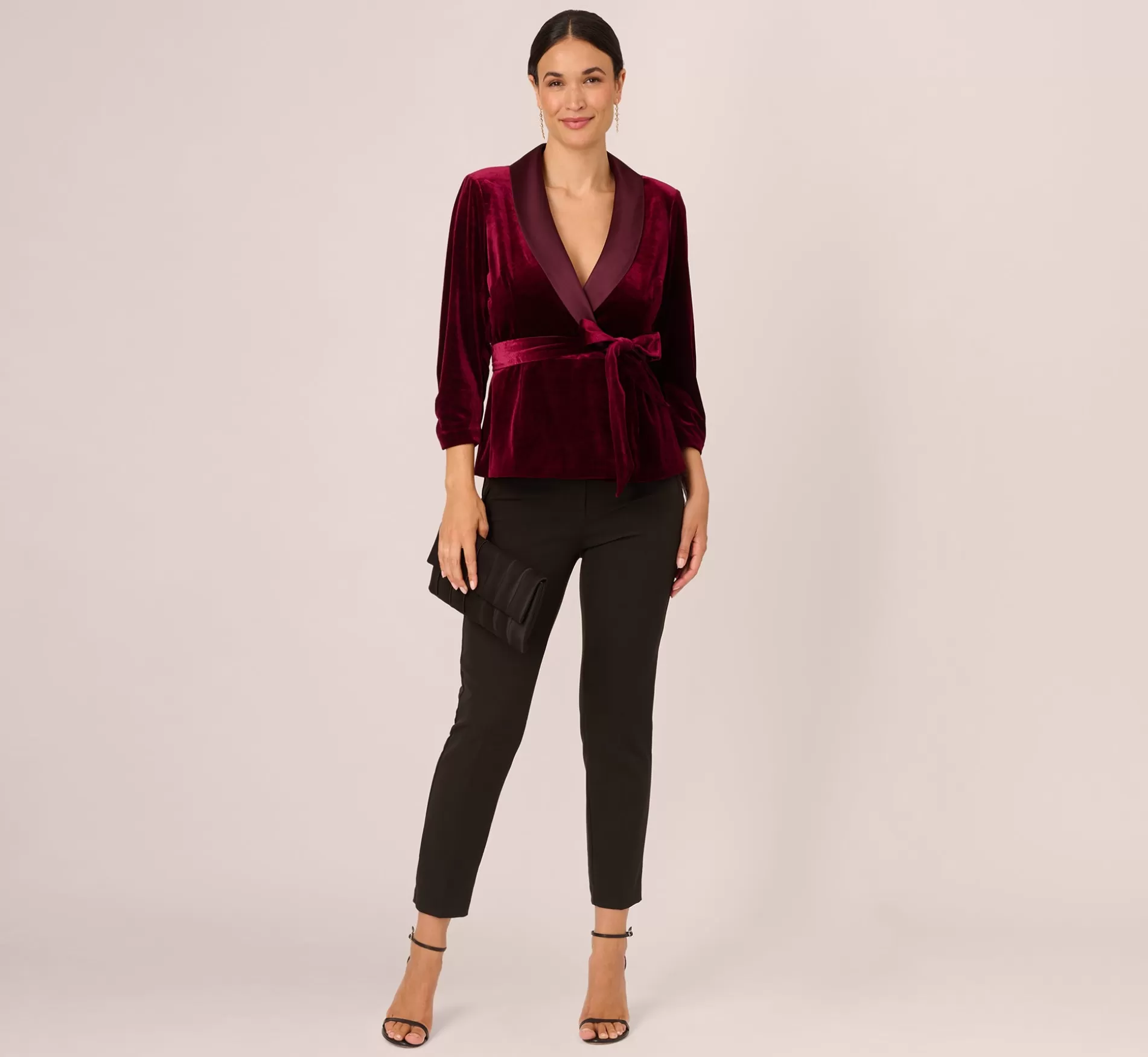 Cheap Velvet And Satin Tuxedo Jacket Top In Burgundy Separates | Separates