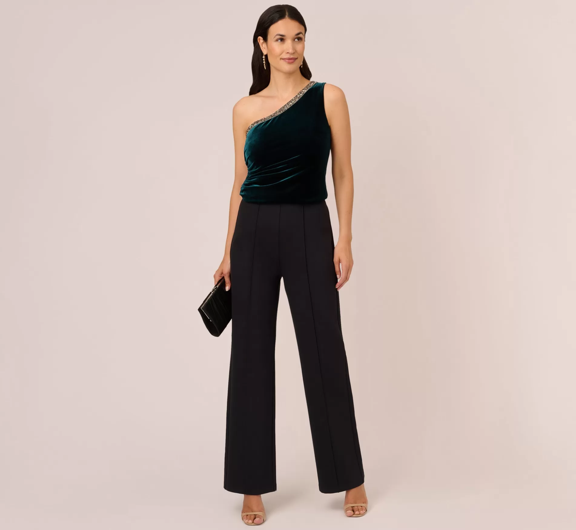 Outlet Velvet One Shoulder Top With Beaded Neck In Hunter Beaded | Separates