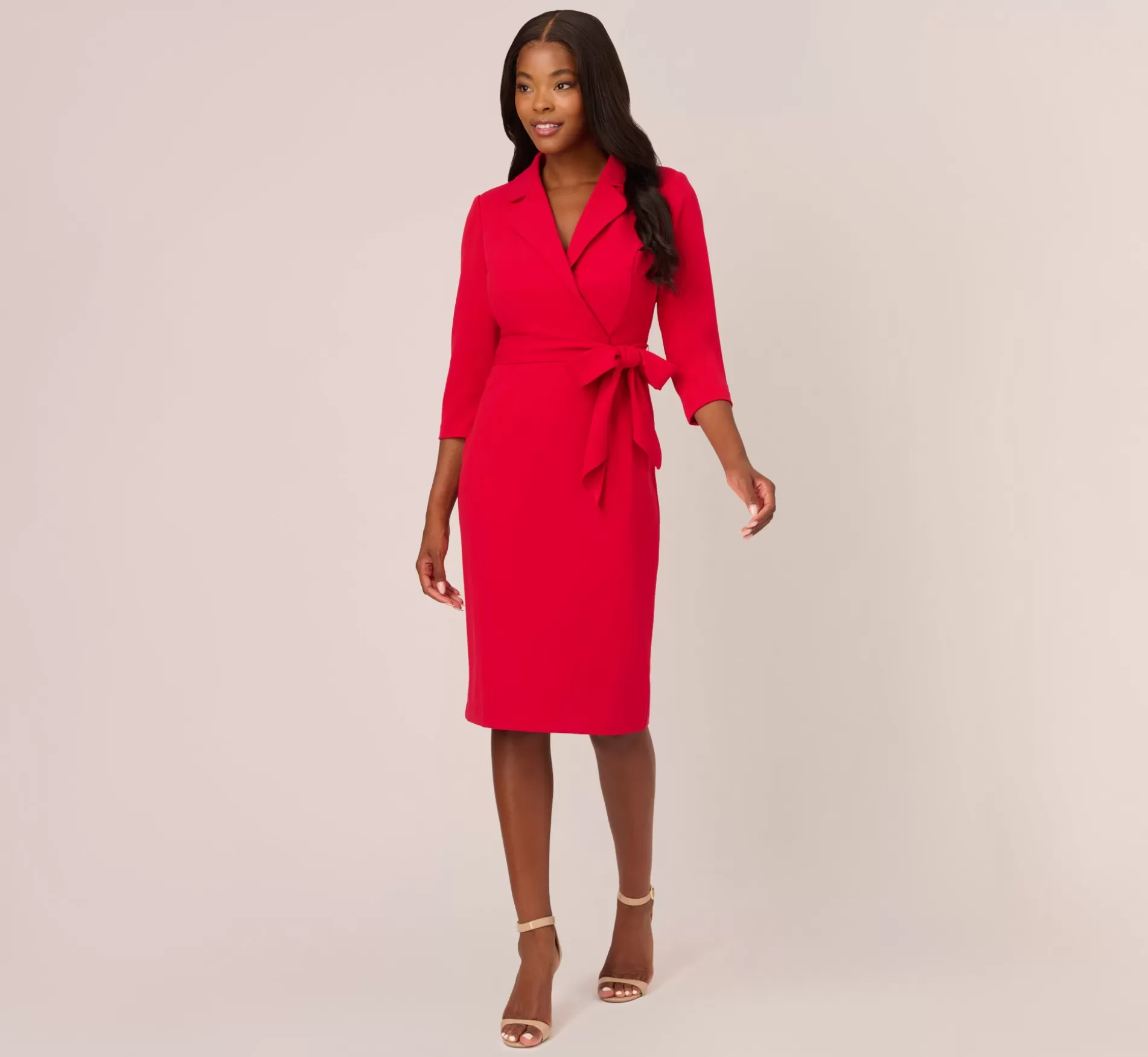 Online Wrap Front Dress With Three-Quarter Sleeves In Hot Ruby Day Dresses | Dresses with Sleeves